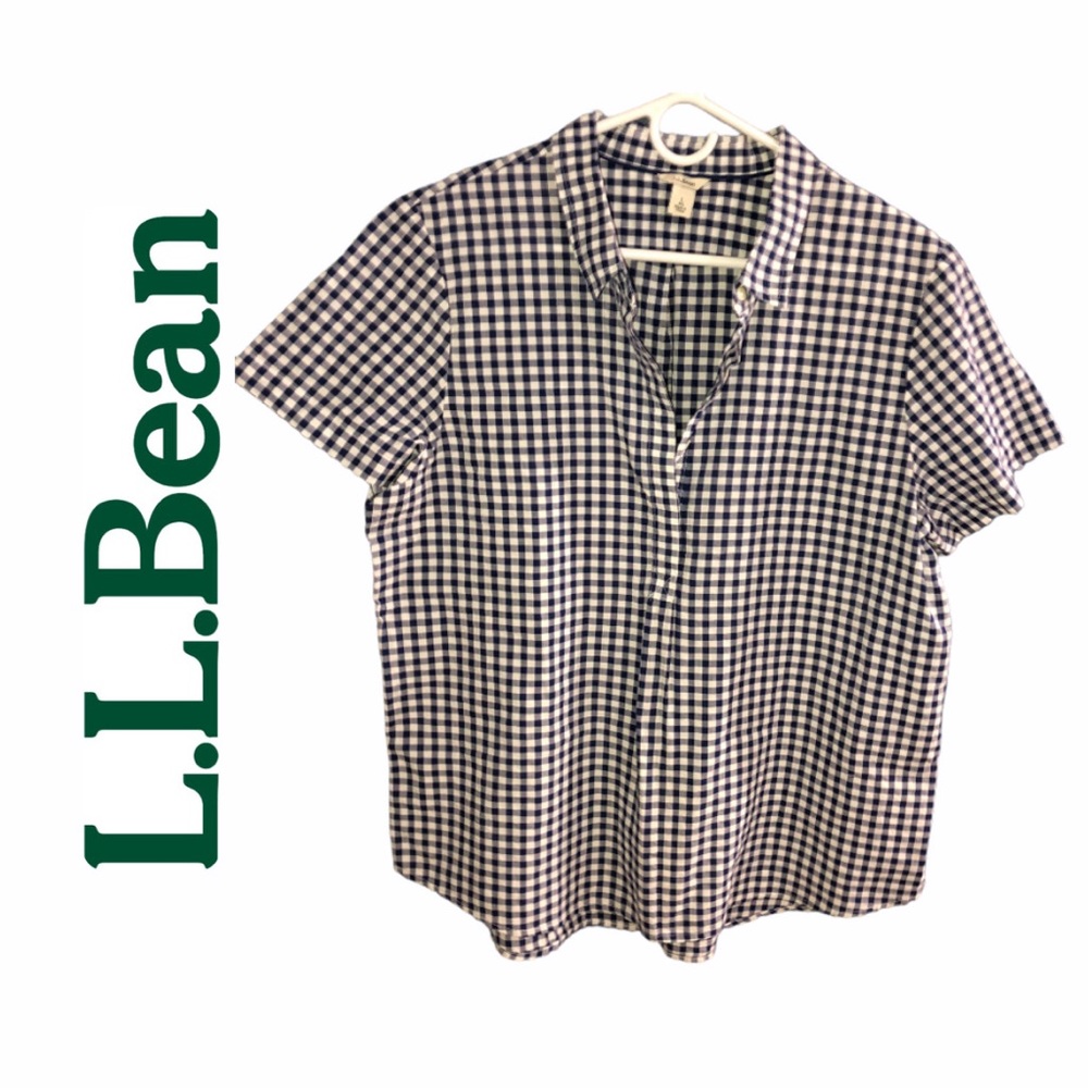 L.L. Bean Blue/White Gingham Short Sleeve Shirt